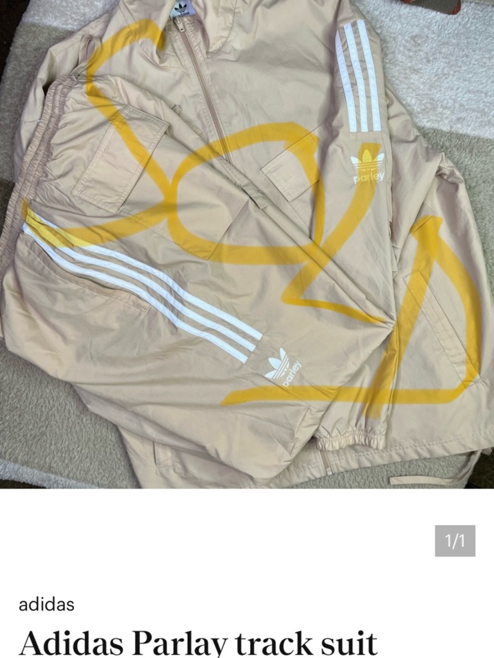 Adidas Parlay track suit lightweight tan/white size XL